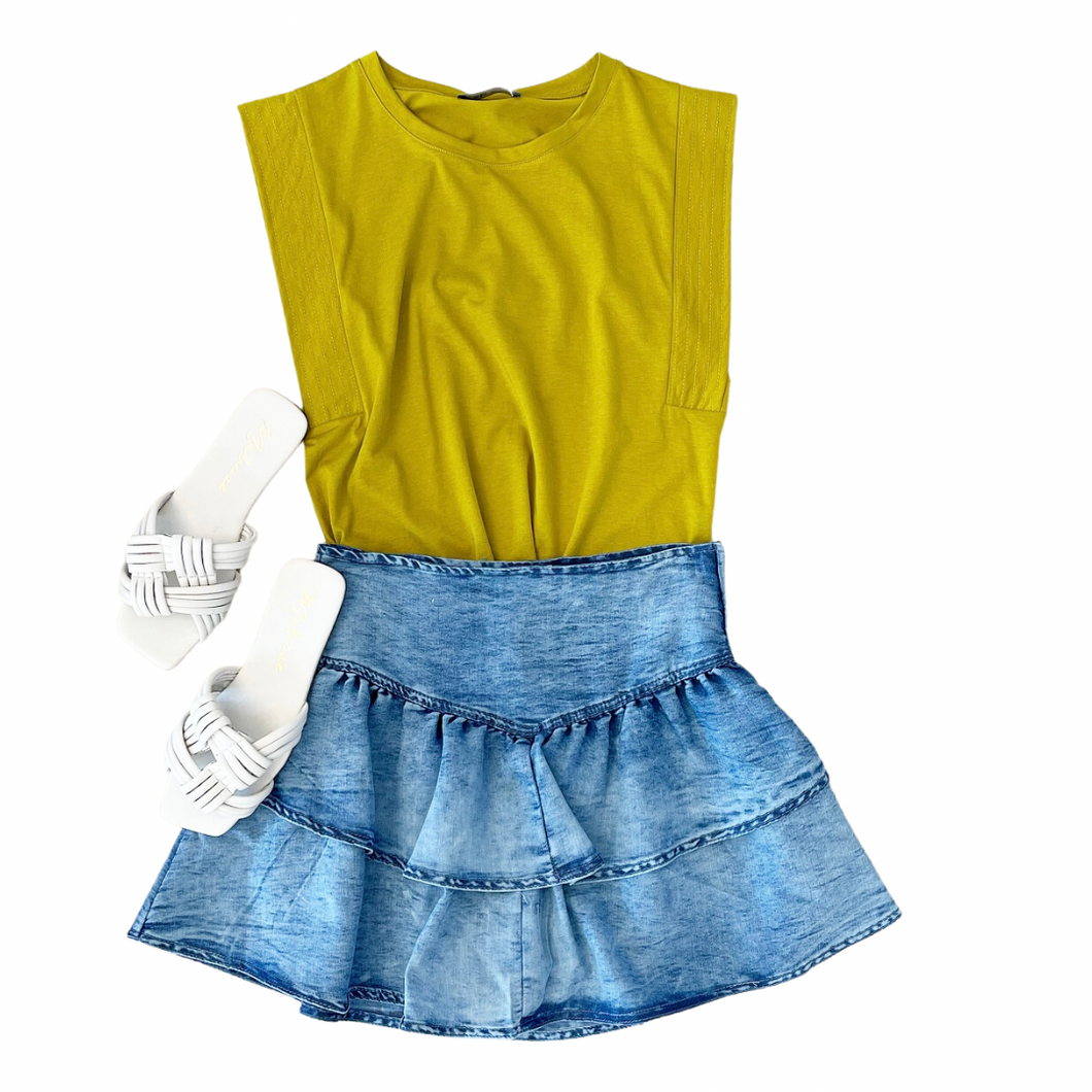 Ruffle Chambray Skort