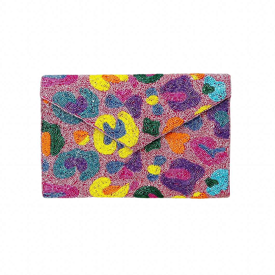 Multicolor Leopard Beaded Clutch