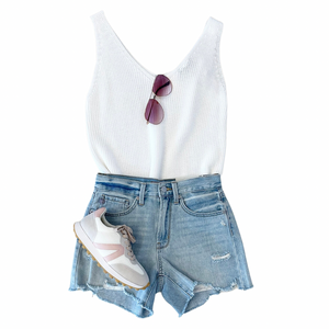 Double V White Sweater Tank