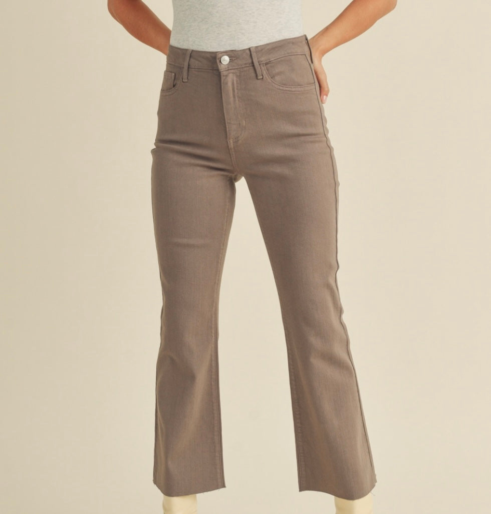 Cropped Taupe Flare Jeans