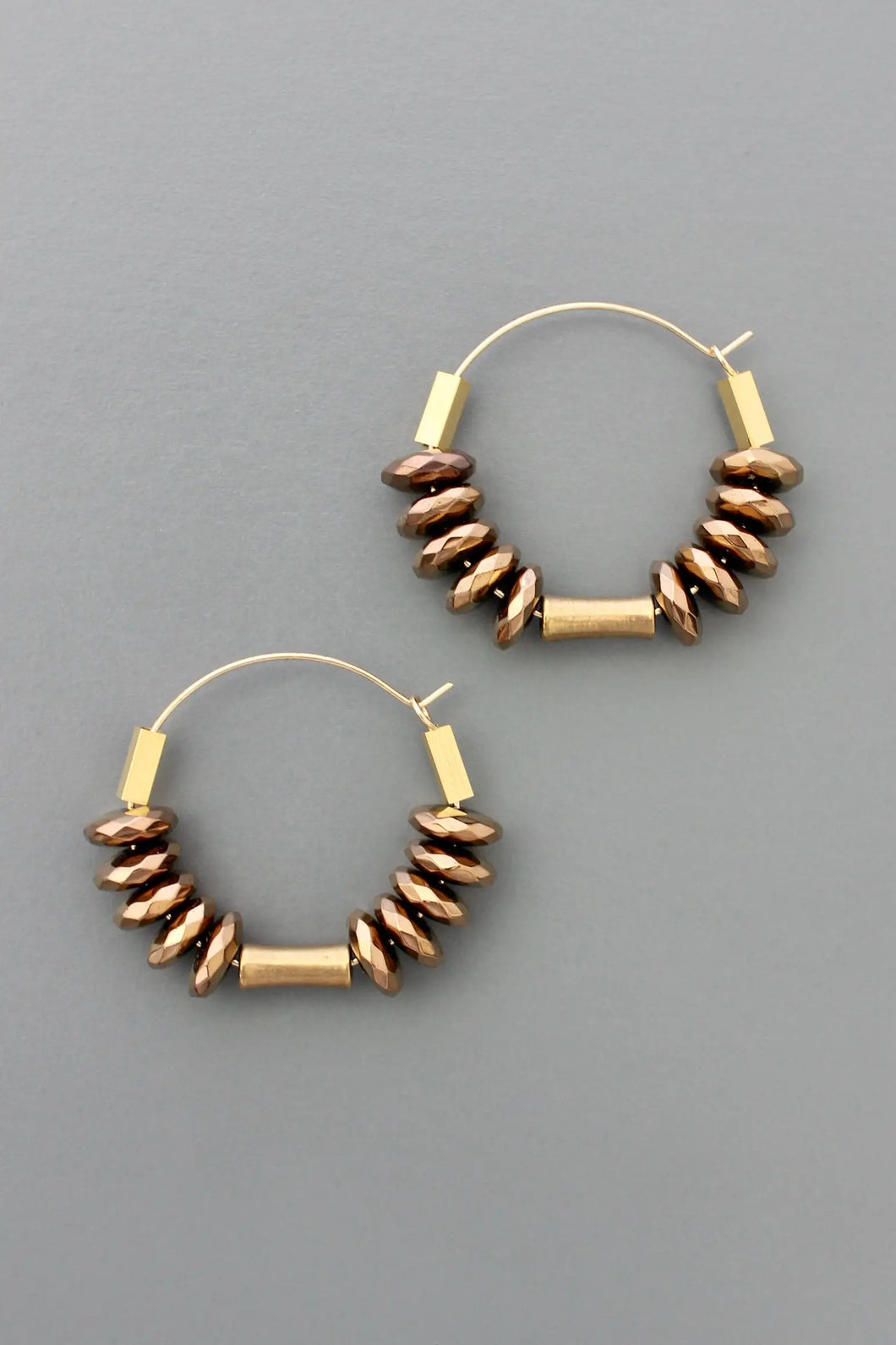Gold Hematite Hoop Earrings