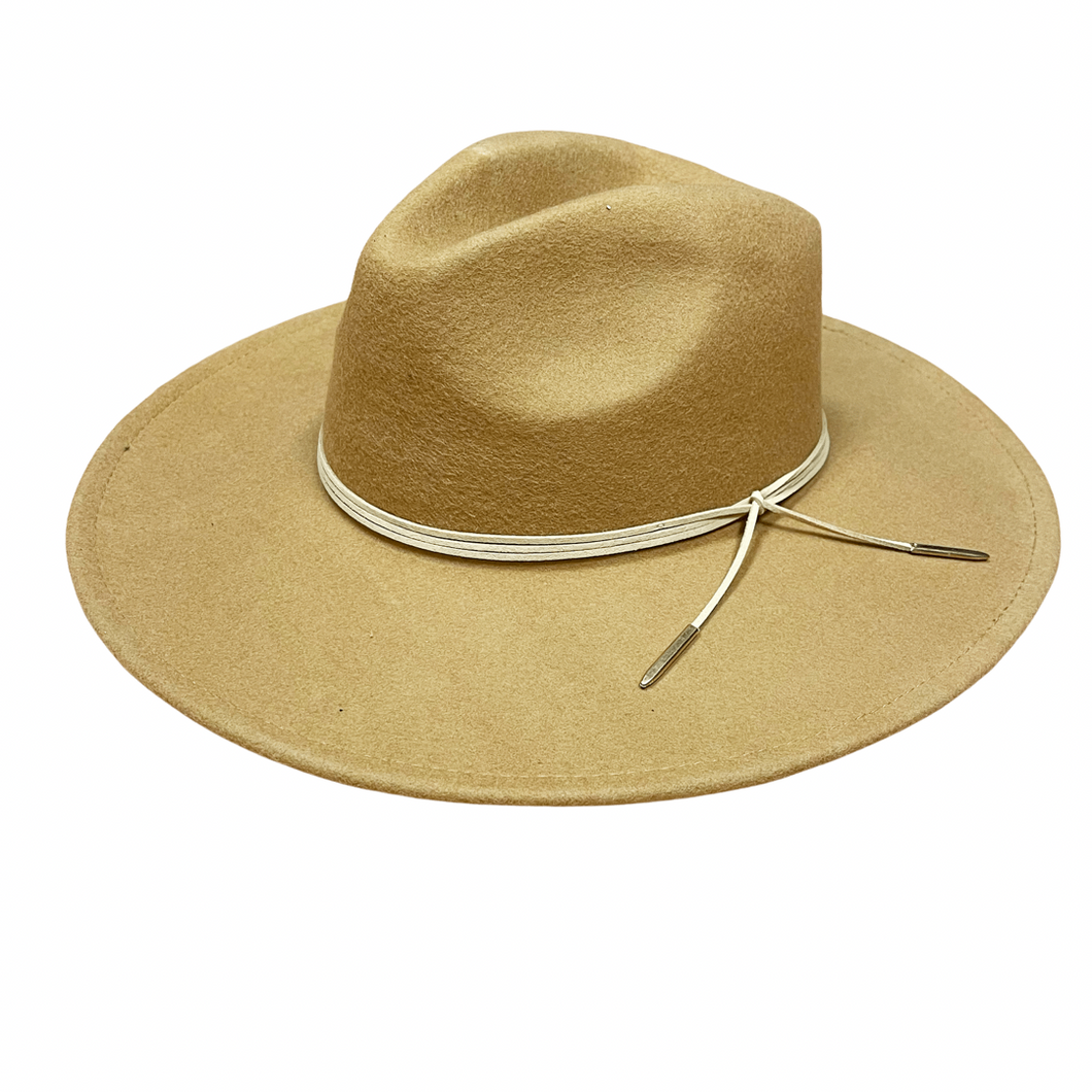 Camel Wool Hat Leather Tie