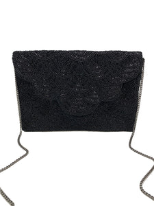 Scalloped Black Beaded Clutch