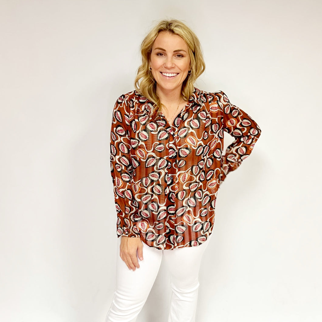 Lurex Printed Collared Top