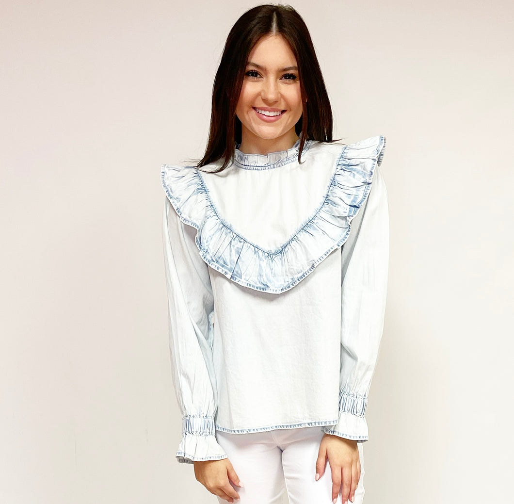 L/S Ruffle Denim Top