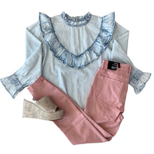 Load image into Gallery viewer, L/S Ruffle Denim Top
