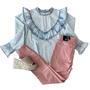 L/S Ruffle Denim Top