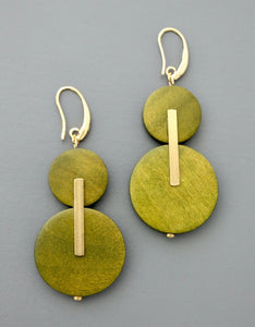 Green Wooden Circle Earrings