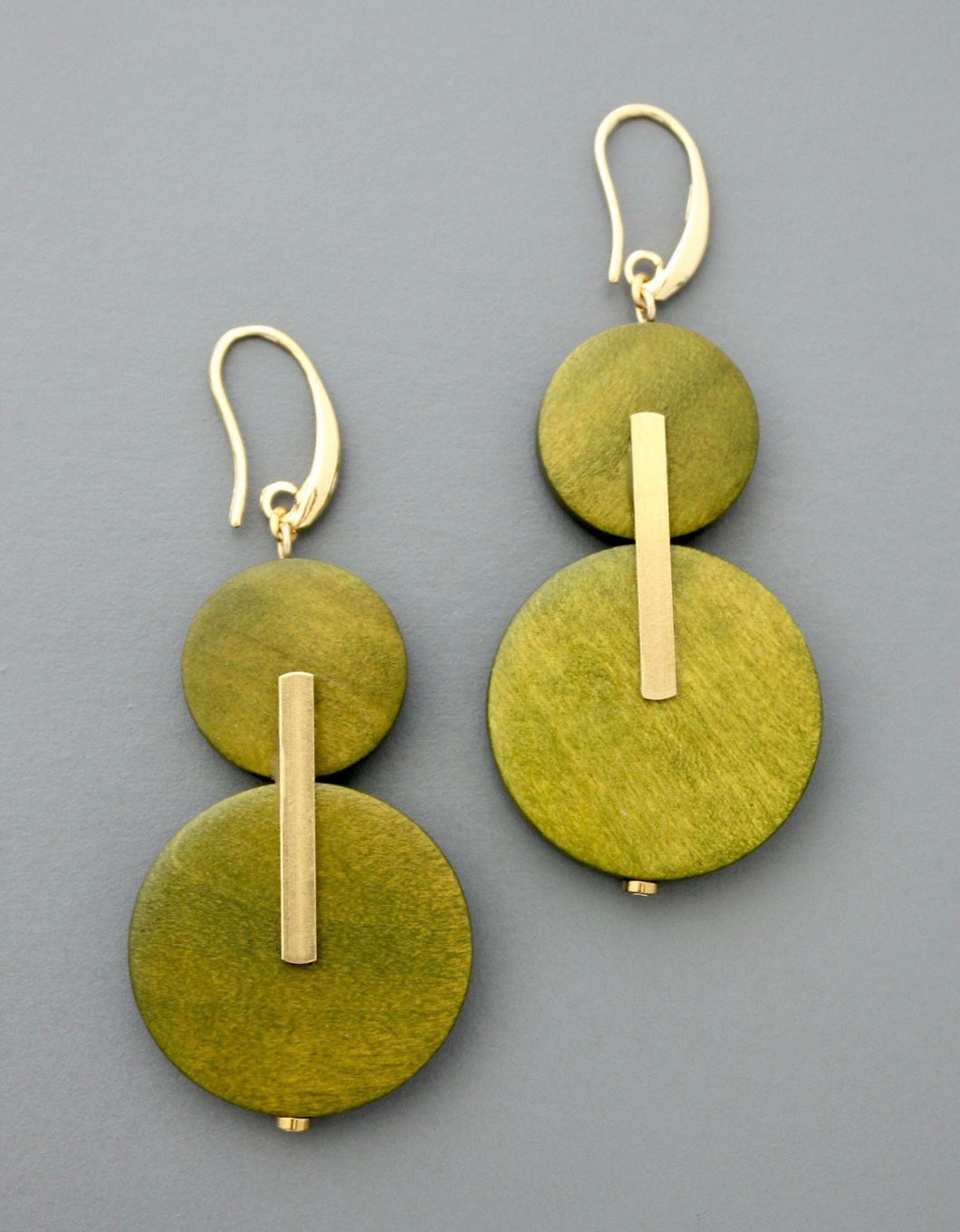 Green Wooden Circle Earrings