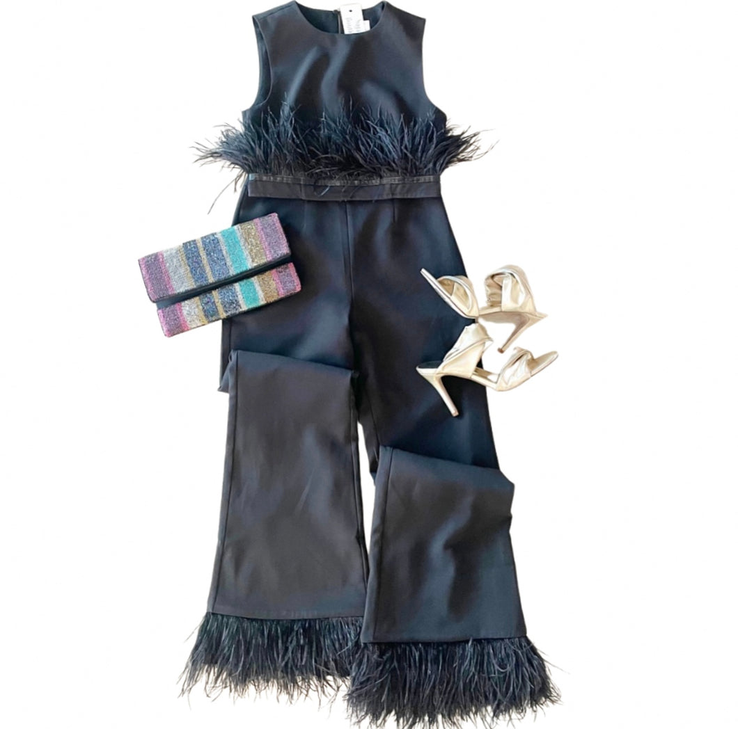 Feather Trim Pants