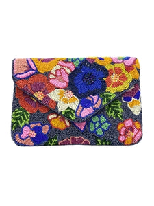 Blue Floral Beaded Clutch