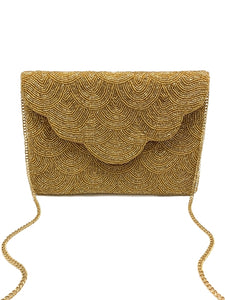 Scalloped Gold Beaded Clutch