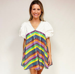 Colorful Stripe Sequin Dress