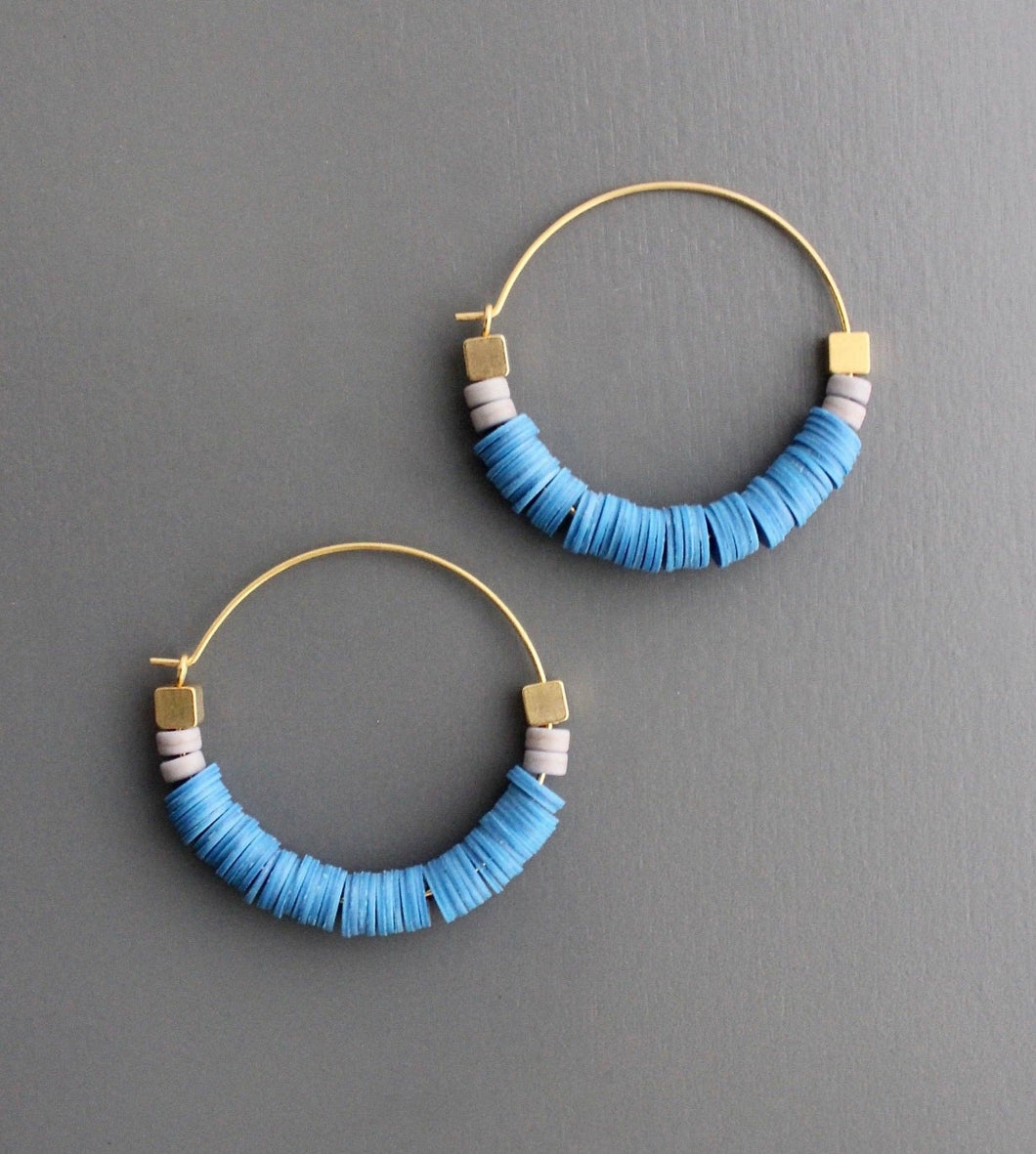 Blue Disc Hoop Earrings
