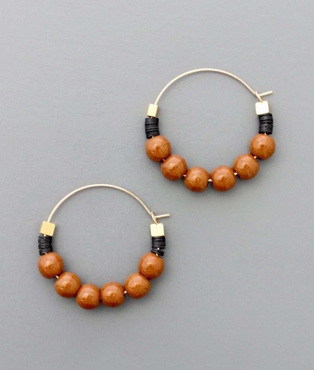Brown Glass Hoop Earrings
