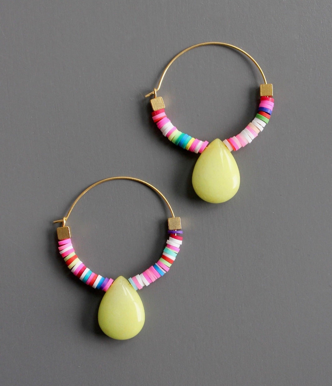 Yellow Teardrop Hoop Earrings